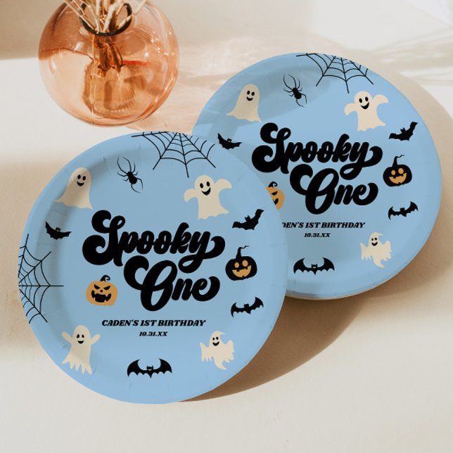 Assiettes En Carton Éffrayant One Blue Halloween 1er anniversaire (Créateur téléchargé)