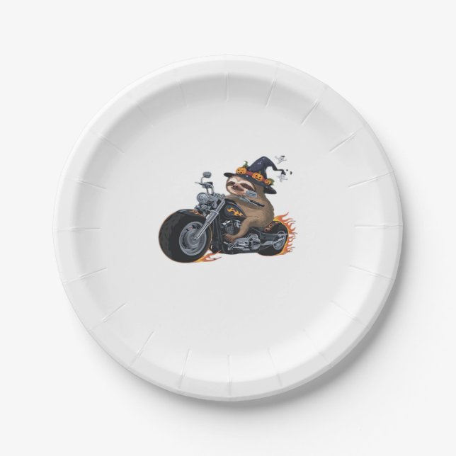 Assiettes En Carton Éffrayant Sloth Motorcycle Ride Halloween Biker Fu (Devant)