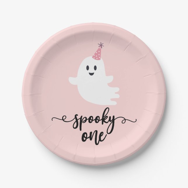 Assiettes En Carton Éffrayant Un Halloween mignon Fantôme 1er Annivers (Devant)