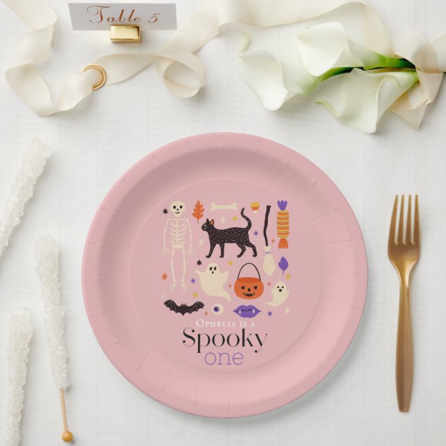 Assiettes En Carton Éffrayant Un Halloween Motifs Rose 1er Anniversair (Mariage)