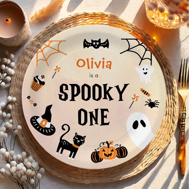 Assiettes En Carton Éffrayant un mignon Halloween Fantôme 1er annivers (Créateur téléchargé)