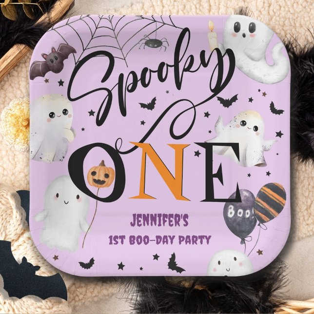 Assiettes En Carton Éffrayant une fille violet Halloween 1er anniversa (Créateur téléchargé)