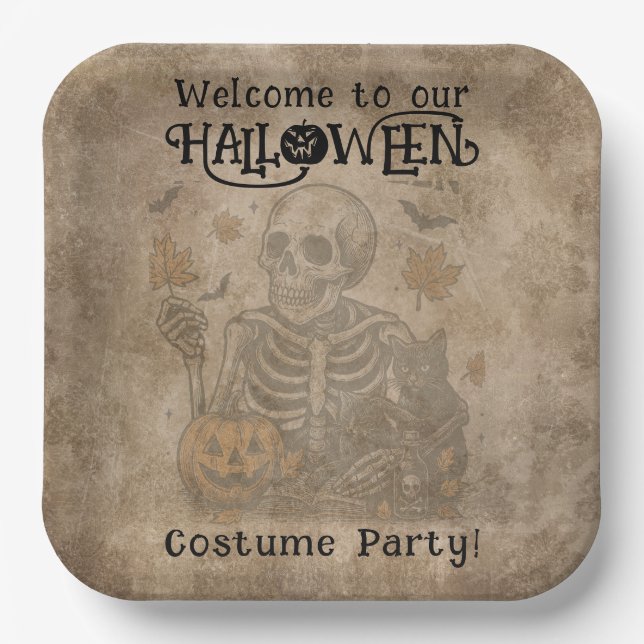 Assiettes En Carton Éffrayante Skeleton Halloween (Recto)