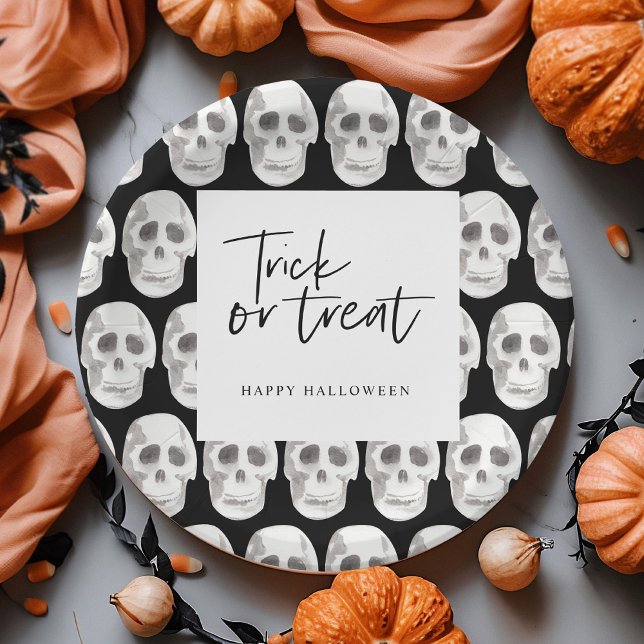 Assiettes En Carton Effrayer Scull Trick ou traitement | Parti Hallowe (Créateur téléchargé)