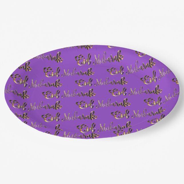 Assiettes En Carton Eid Moubarak Gold Look Motif de texte élégant viol (Angle)