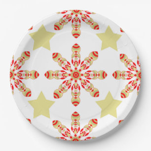 Assiettes En Carton Elégance festive : rouge et or étoile motif