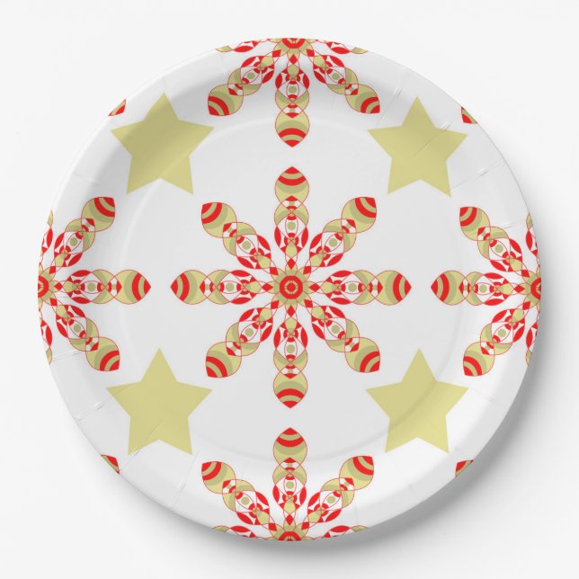 Assiettes En Carton Elégance festive : rouge et or étoile motif (Devant)