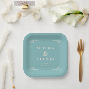 Assiettes En Carton Élégance Géométrique Turquoise Sérénité