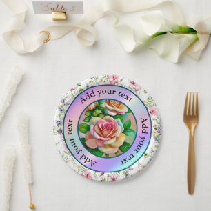 Assiettes En Carton Élégance Roses roses et jaunes aquarelle pastel