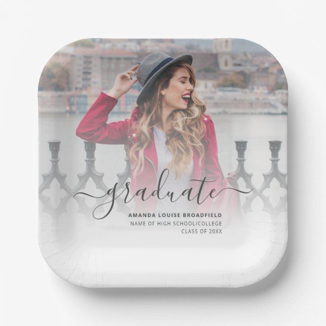 Assiettes En Carton Élégant 2025 Grad Keepsaké Script Graduation Party (Recto)