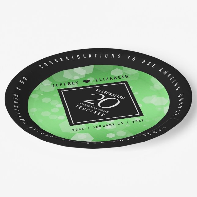 Assiettes En Carton Élégant 20e anniversaire de Mariage d'émeraude (Angle)