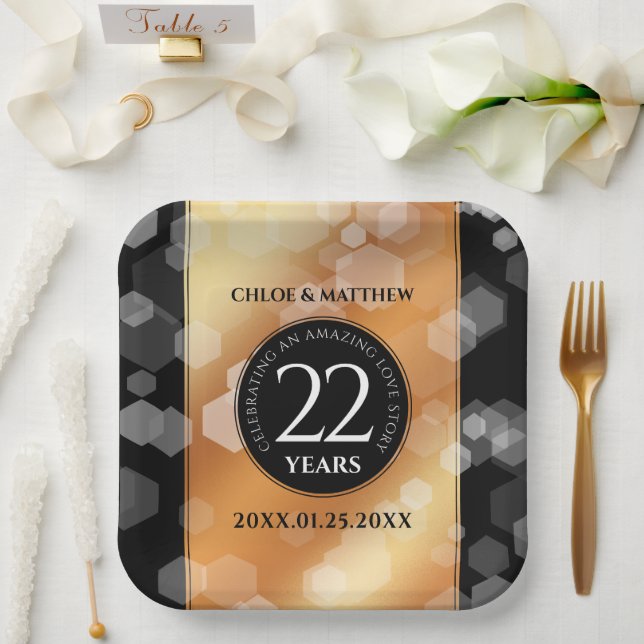 Assiettes En Carton Élégant 22e anniversaire de Mariage de cuivre (Mariage)