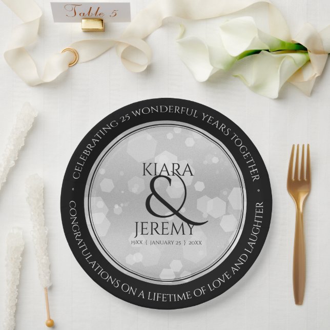 Assiettes En Carton Élégant 25e anniversaire de Mariage d'argent (Mariage)