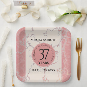 Assiettes En Carton Élégant 37e anniversaire du Mariage Alabaster