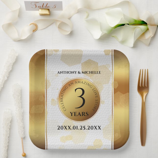 Assiettes En Carton Élégant 3ème anniversaire de Mariage en cuir (Mariage)