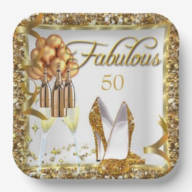 Assiettes En Carton Élégant 50e anniversaire (Recto)