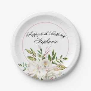 Assiettes En Carton Élégant 50e anniversaire de florale