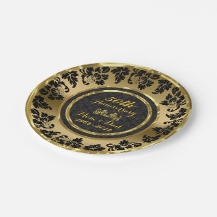 Assiettes En Carton Élégant 50e anniversaire de Mariage Black & Gold