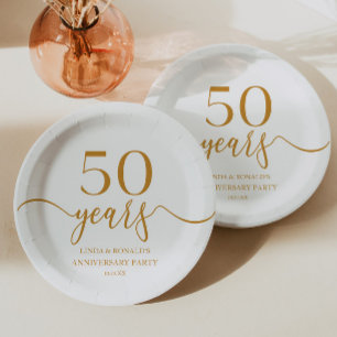 Assiettes En Carton Élégant 50e anniversaire de Mariage Champagne