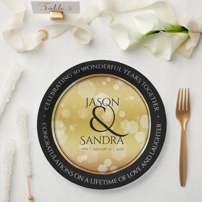 Assiettes En Carton Élégant 50e anniversaire de Mariage d'or (Mariage)