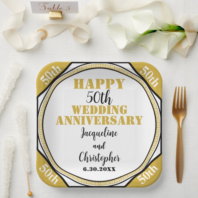 Assiettes En Carton Élégant 50e anniversaire de Mariage d'or (Mariage)