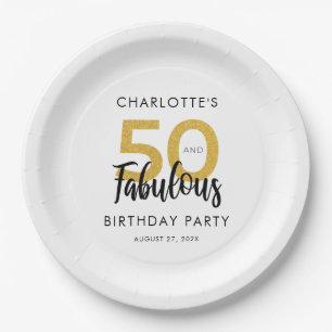 Assiettes En Carton Élégant 50e anniversaire fête personnalisée