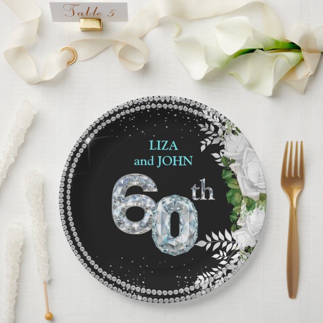 Assiettes En Carton Élégant 60e anniversaire de Mariage de diamant (Mariage)