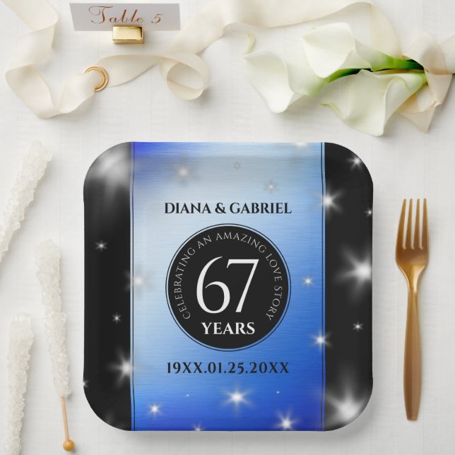Assiettes En Carton Élégant 67e anniversaire Mariage de Star Sapphire (Mariage)