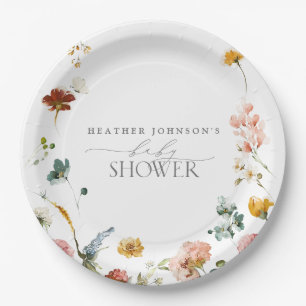 Assiettes En Carton Elégant Baby shower d'aquarelle Fleurs de Jardin