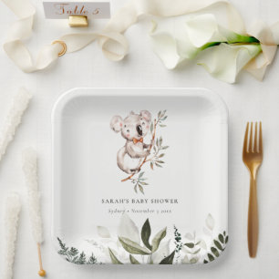 Assiettes En Carton Élégant Baby shower de feuillage Koala Sleepy