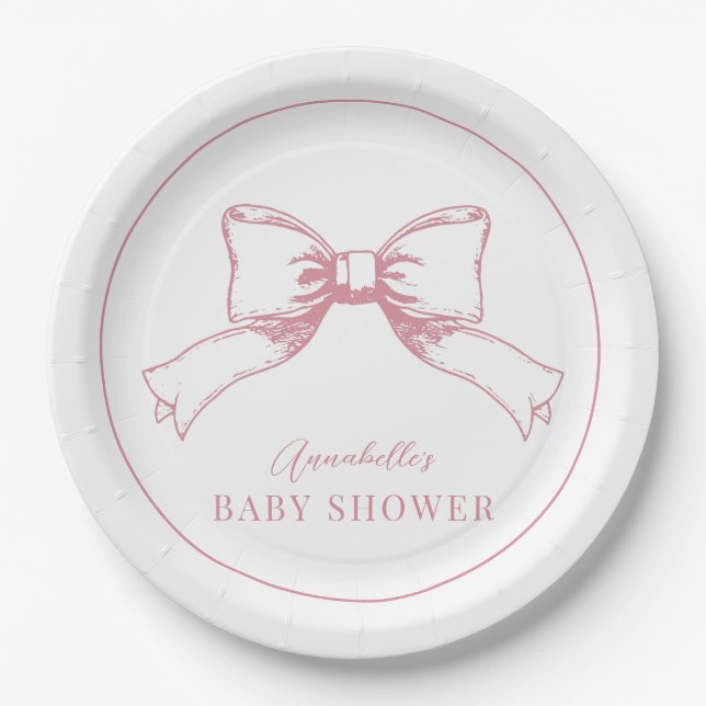 Assiettes En Carton Élégant Baby shower de fille de la cou rose (Devant)