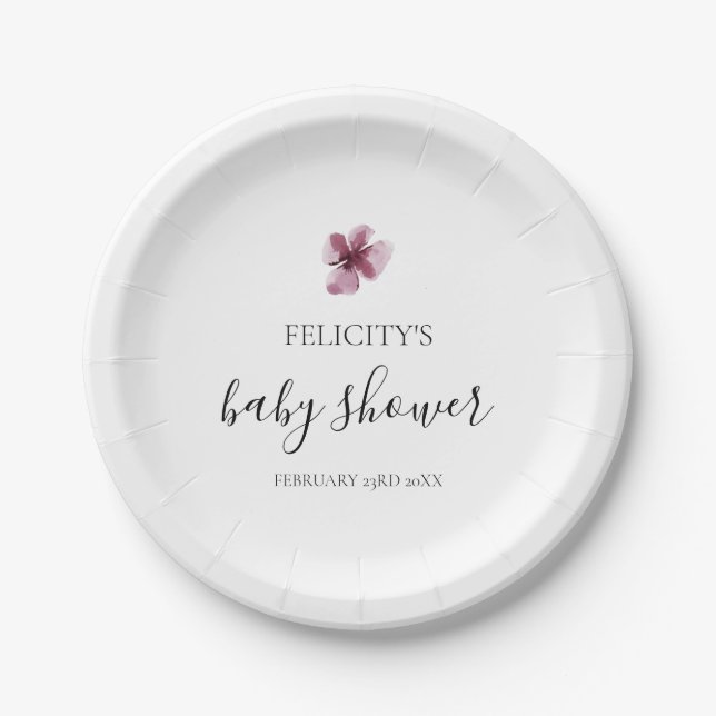 Assiettes En Carton Élégant Baby shower de fille violette (Devant)