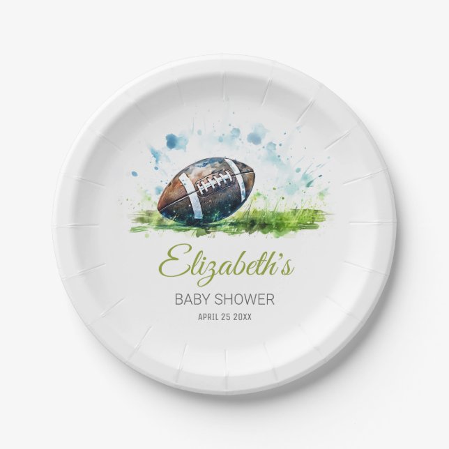 Assiettes En Carton Elégant Baby shower de football aquarelle (Devant)
