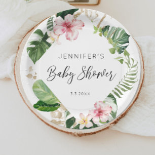 Assiettes En Carton Élégant baby shower d'hibiscus tropical fleuri