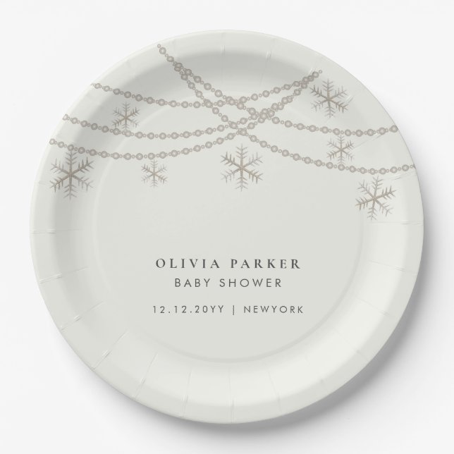 Assiettes En Carton Élégant Baby shower d'hiver de Snowflakes (Devant)