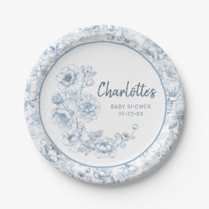 Assiettes En Carton Elégant Baby shower Dusty Blue Chinoiserie