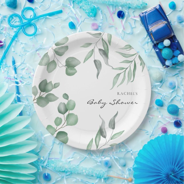 Assiettes En Carton Elégant Baby shower Eucalyptus Verdure Foliage (Fête)