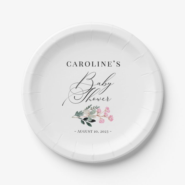 Assiettes En Carton Élégant Baby shower Fleur sauvage d'aquarelle chic (Devant)