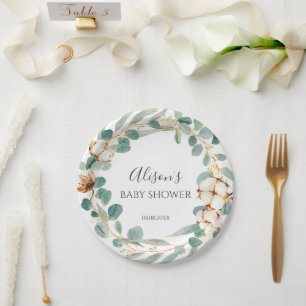 Assiettes En Carton Elégant Baby shower Floral Eucalyptus