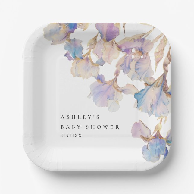 Assiettes En Carton Elégant Baby shower Floral Iris (Recto)