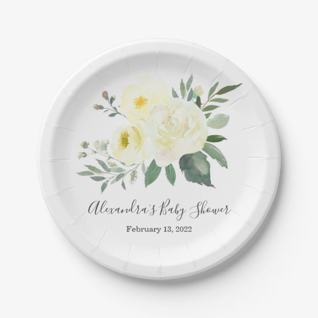 Assiettes En Carton Élégant Baby shower floral jaune (Devant)