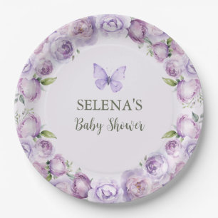 Assiettes En Carton Élégant Baby shower papillon floral violet