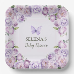 Assiettes En Carton Élégant Baby shower papillon violet