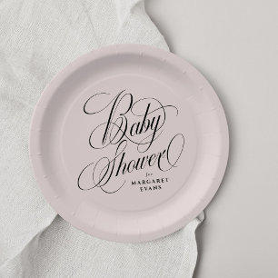 Assiettes En Carton Élégant baby shower personnalisé rose vif