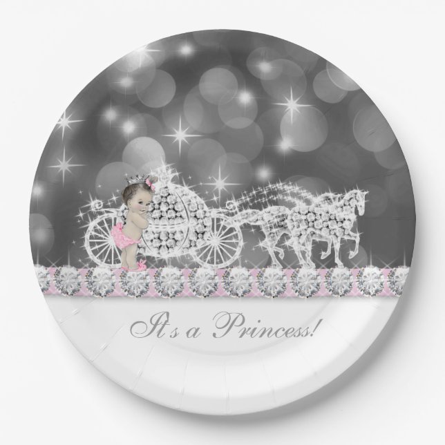 Assiettes En Carton Élégant Baby shower princesse rose et gris (Devant)