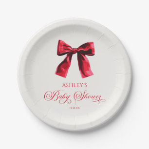 Assiettes En Carton Elégant Baby shower rouge coquette Bow