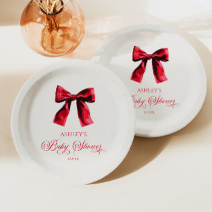 Assiettes En Carton Elégant Baby shower rouge coquette Bow