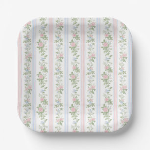 Assiettes En Carton Élégant Baby shower Vintage Floral Rose