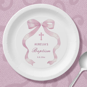 Assiettes En Carton Élégant Baptême de la cou rose