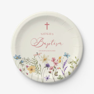 Assiettes En Carton Élégant Baptême Floral Fleur sauvage